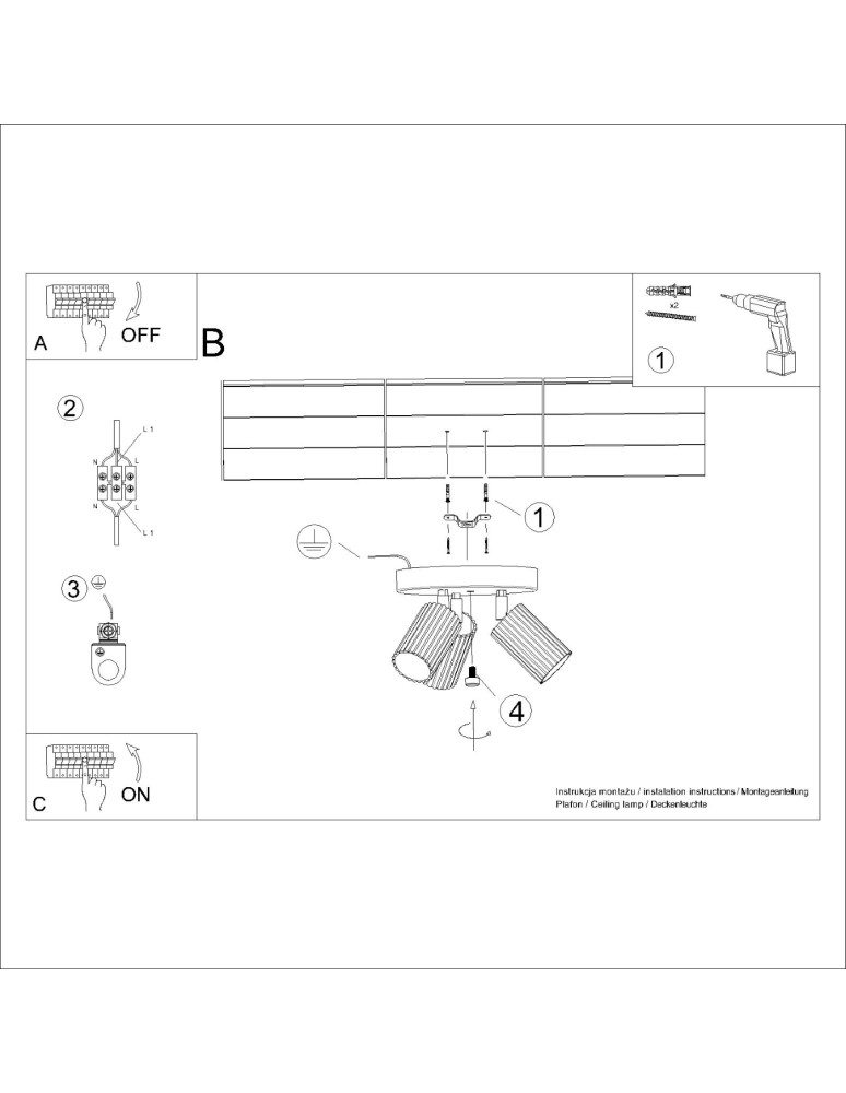 Adjustable ceiling lamps - spots - Sollux Plafond KARBON 3P beige SL.1601 - product kolory-swiatla.pl 8