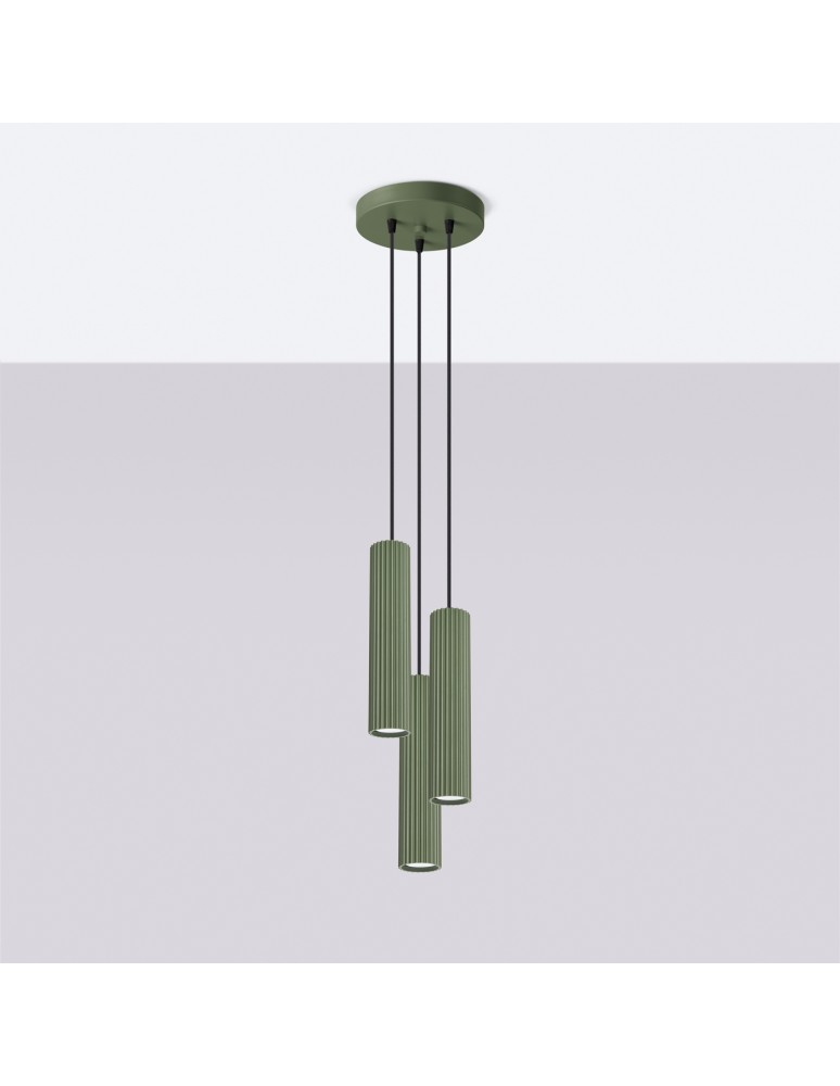 Pendant tube lamps - Sollux KARBON 3P pendant lamp green olive SL.1614 - product kolory-swiatla.pl 2
