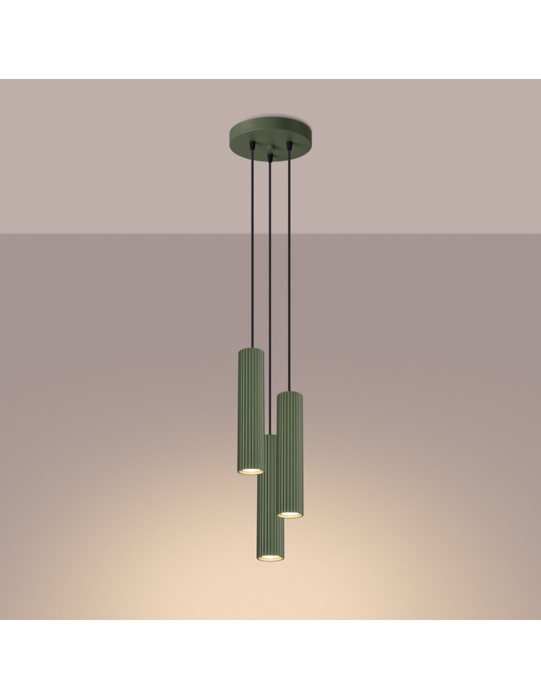 Pendant tube lamps - Sollux KARBON 3P pendant lamp green olive SL.1614 - product kolory-swiatla.pl 3