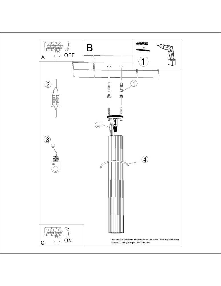 Ceiling downlights - tubes - Sollux Plafon KARBON 60 ochre red SL.1629 - product kolory-swiatla.pl 9