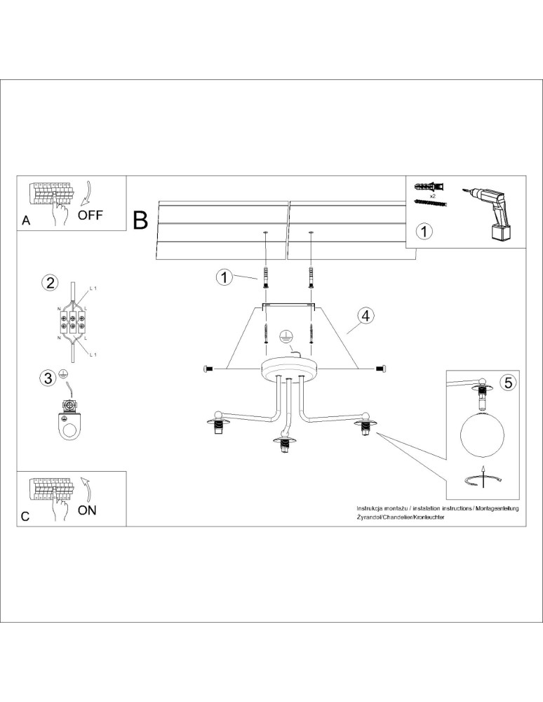 Ceiling lamps spheres - Sollux Chandelier ASTRAL 3 white SL.1659 - product kolory-swiatla.pl 9