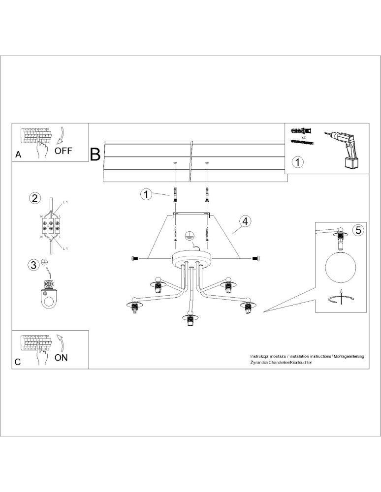 Ceiling lamps spheres - Sollux Chandelier ASTRAL 5 black SL.1663 - product kolory-swiatla.pl 9