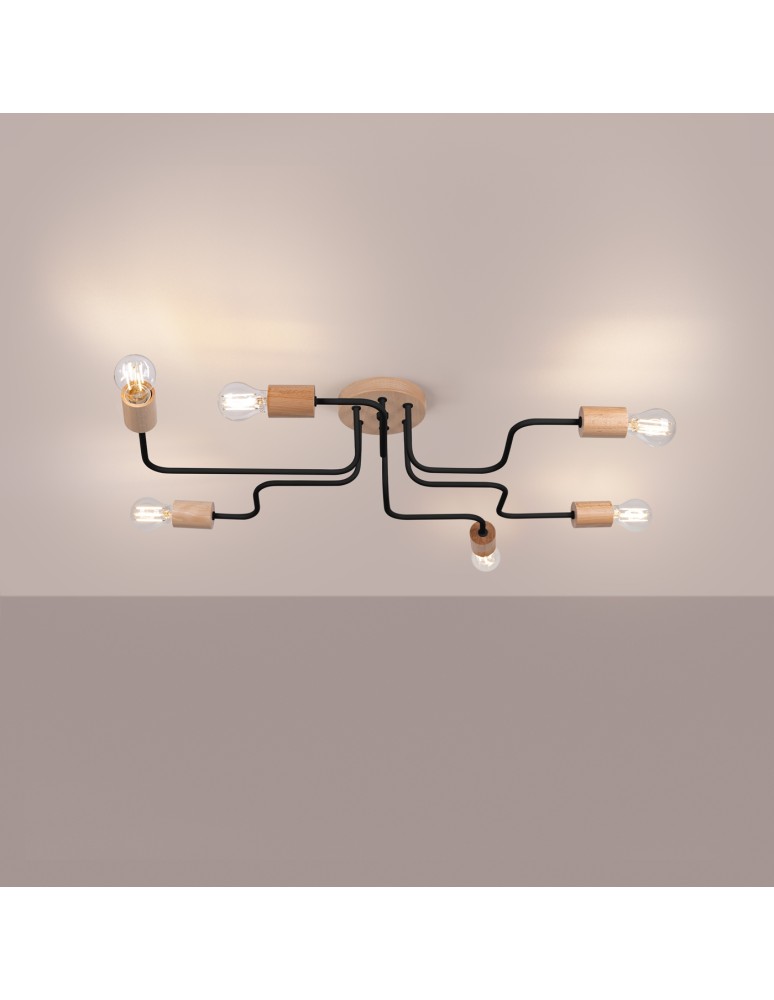 Loft ceiling lamps - industrial - Sollux Chandelier TIMBO 6 black SL.1670 - product kolory-swiatla.pl 3