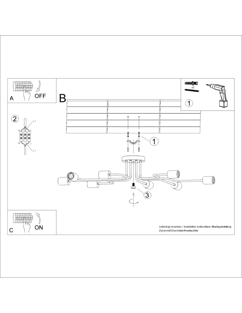 Loft ceiling lamps - industrial - Sollux Chandelier TIMBO 8 black SL.1671 - product kolory-swiatla.pl 8