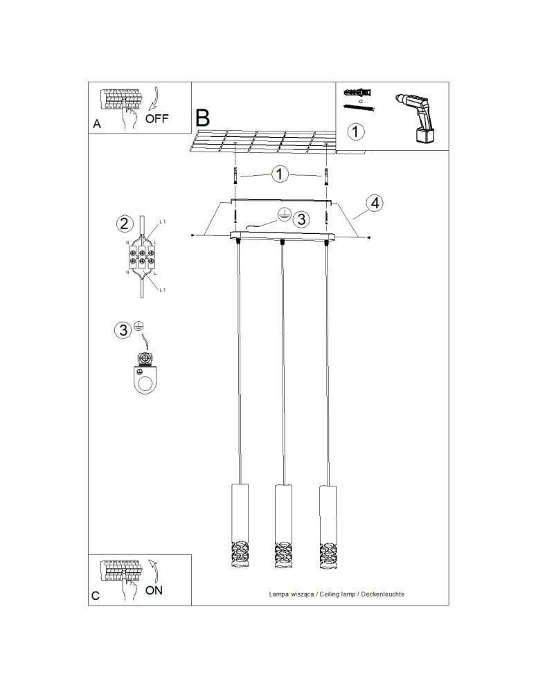 Pendant tube lamps - Sollux LIRO 3L pendant lamp white SL.1693 - product kolory-swiatla.pl 11