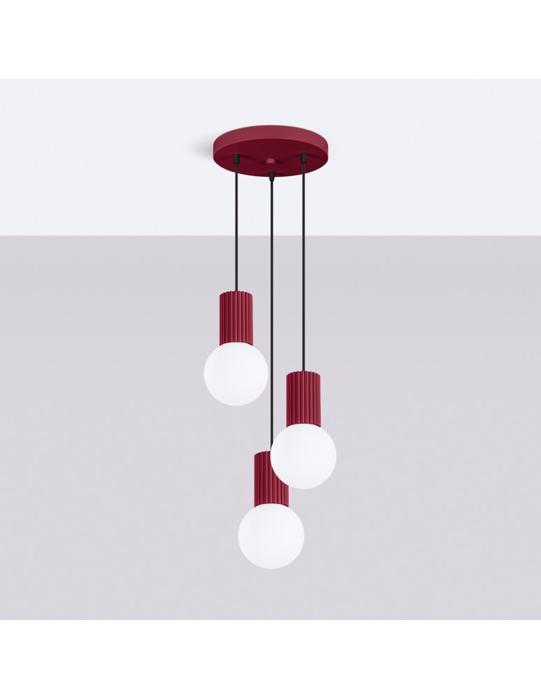 Pendant lamps spheres - Sollux HALO 3P burgundy pendant lamp SL.1750 - product kolory-swiatla.pl 2