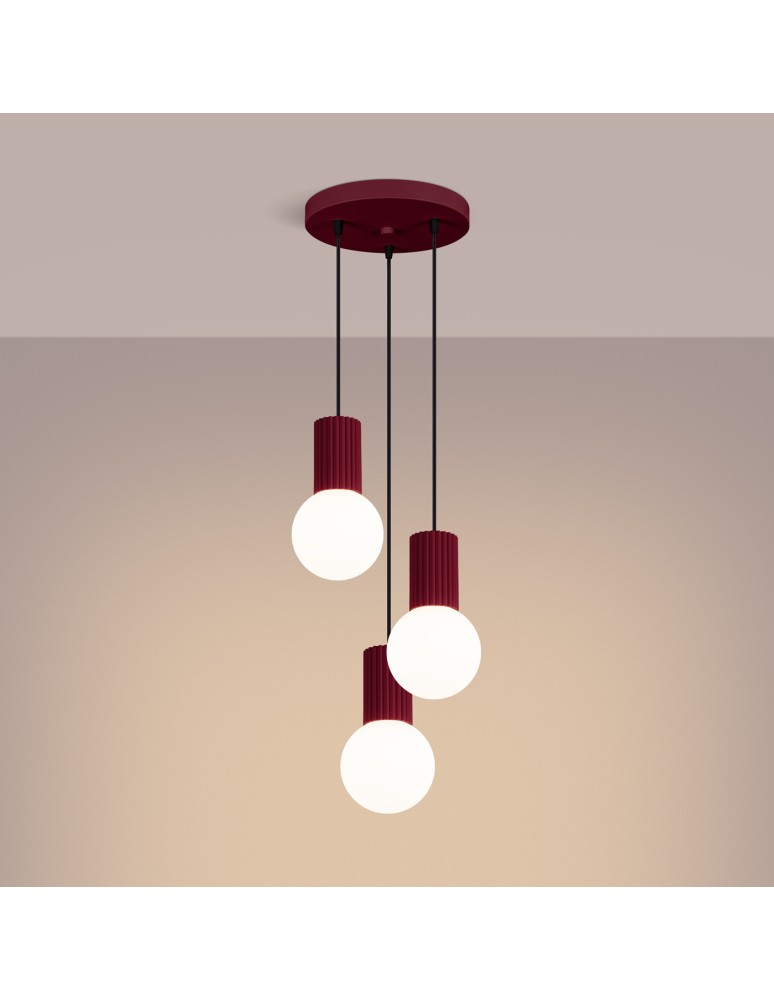 Pendant lamps spheres - Sollux HALO 3P burgundy pendant lamp SL.1750 - product kolory-swiatla.pl 3