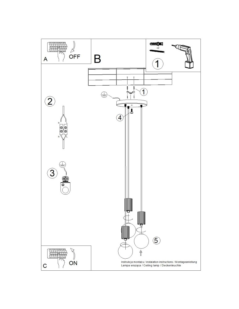 Pendant lamps spheres - Sollux HALO 3P peach pendant lamp SL.1755 - product kolory-swiatla.pl 11