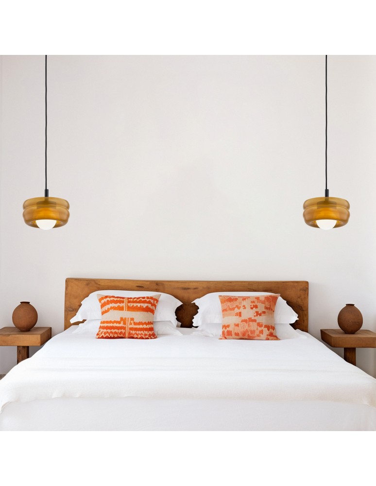 Single pendant lamps - Argon TEVO 8816 1-fl. pendant lamp, opaque amber, opal mat G9 (light source not included) / 230V glass, laki steel - product kolory-swiatla.pl 4