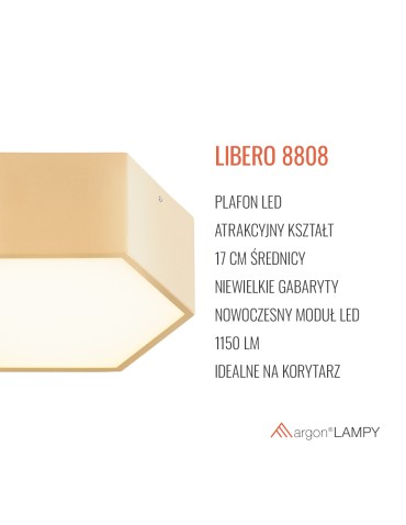 Argon LIBERO 8808 plafon LED, złoty LED (zintegrowany) 230V / 1150 lm / 3000 K stal lakierowana, szkło - produkt 2