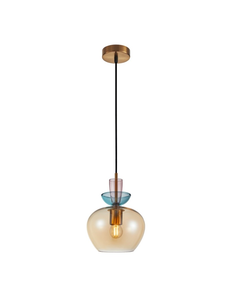 Single pendant lamps - Italux Fanda Pendant 1xE27 Gold PND-31882-1-GD-AMB - product kolory-swiatla.pl 1