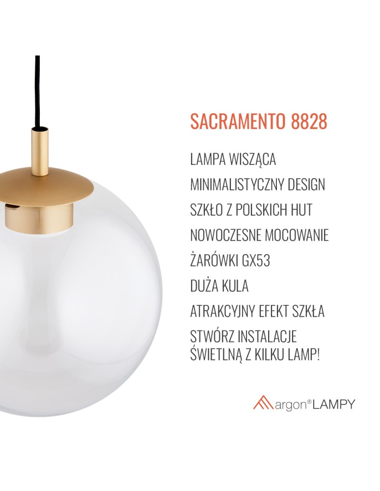 Pendant lamps spheres - Argon SACRAMENTO 8828 GX53 (8W bulb is a complimentary item - included) / 230V 2700K glass, lacquered steel - product kolory-swiatla.pl 10