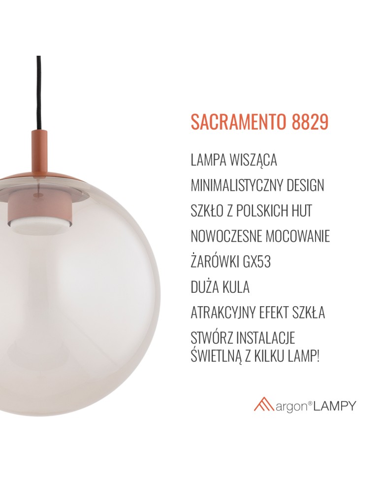 Pendant lamps spheres - Argon SACRAMENTO 8829 GX53 (8W bulb is a complimentary item - included) / 230V 2700K glass, lacquered steel - product kolory-swiatla.pl 11