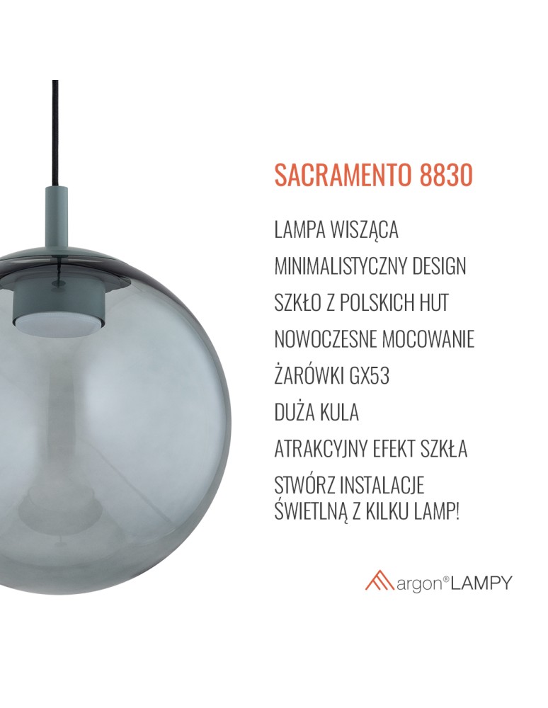 Argon SACRAMENTO 8830  GX53 (żarówka o mocy 8W stanowi element gratisowy - na wyposażeniu) / 230V 2700K szkło, stal lakierow
