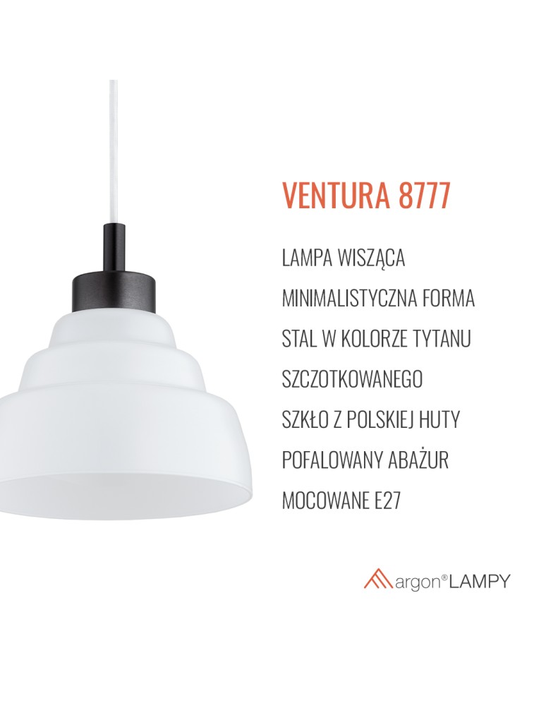 Argon VENTURA 8777  E27 (nie zawiera źródła światła) / 230V szkło, stal lakierowana szczotkowana