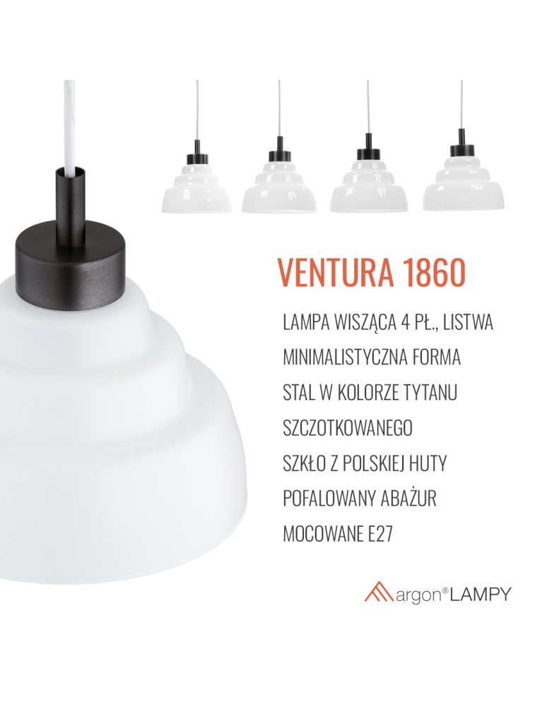 Pendant lamps on a strip - Argon VENTURA 1860 E27 (light source not included) / 230V glass, brushed lacquered steel - product kolory-swiatla.pl 7