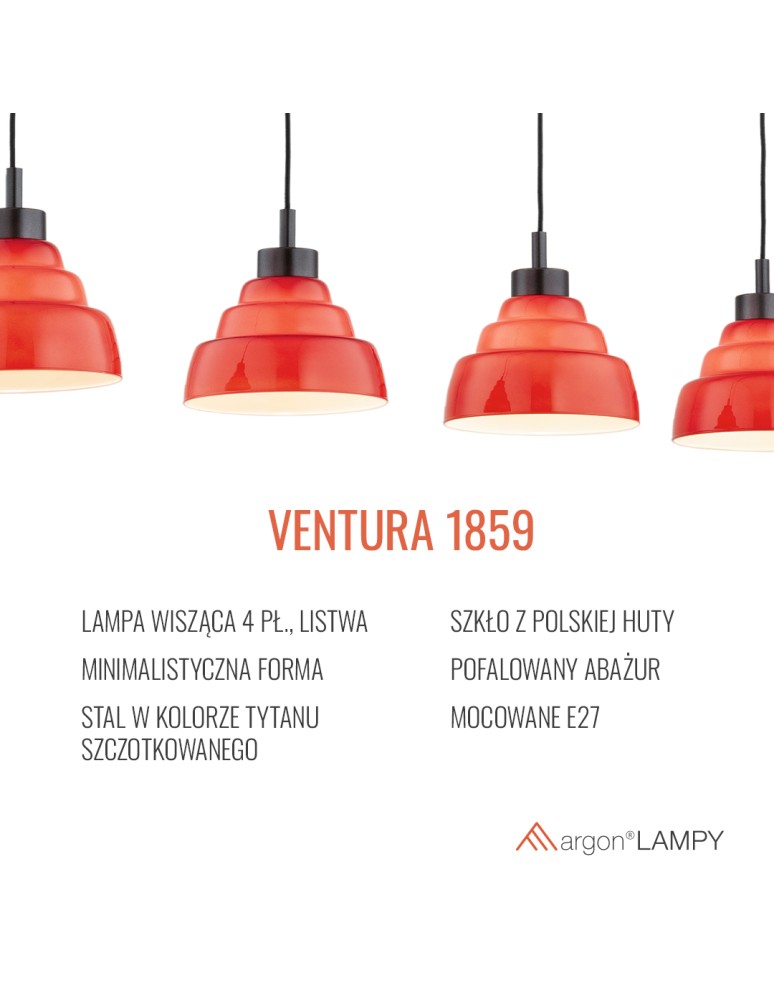 Pendant lamps on a strip - Argon VENTURA 1859 E27 (light source not included) / 230V glass, brushed lacquered steel - product kolory-swiatla.pl 6