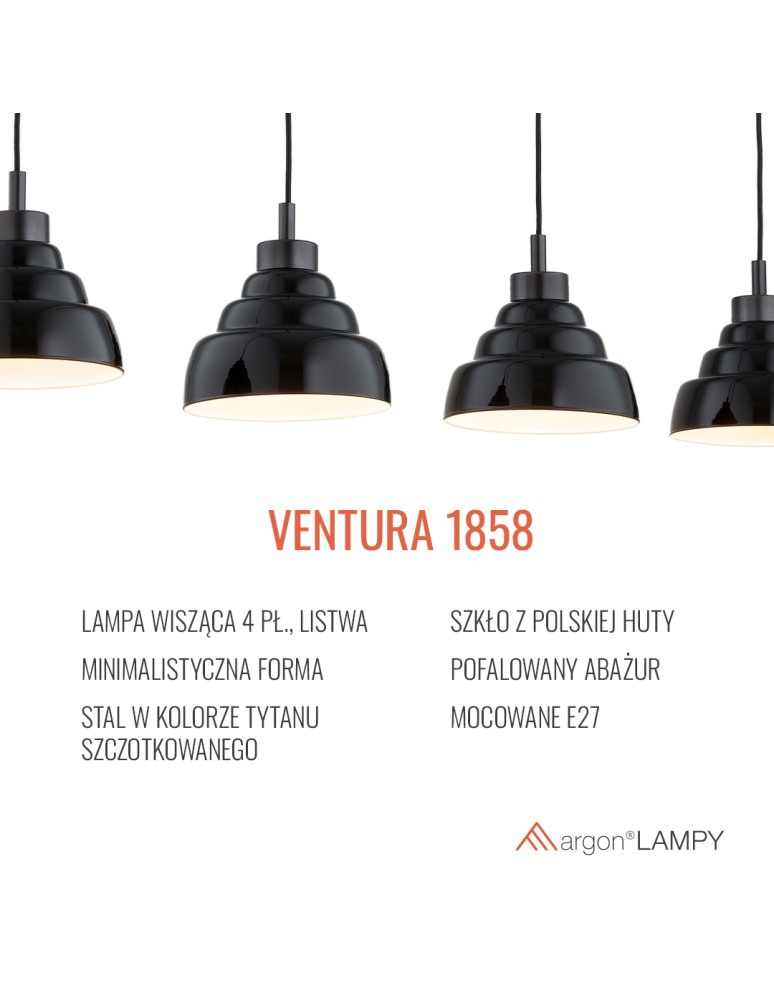 Argon VENTURA 1858  E27 (nie zawiera źródła światła) / 230V szkło, stal lakierowana szczotkowana