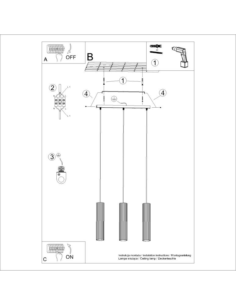 Pendant lamps - Sollux KARBON 3L taupe pendant lamp SL.1774 - product kolory-swiatla.pl 11