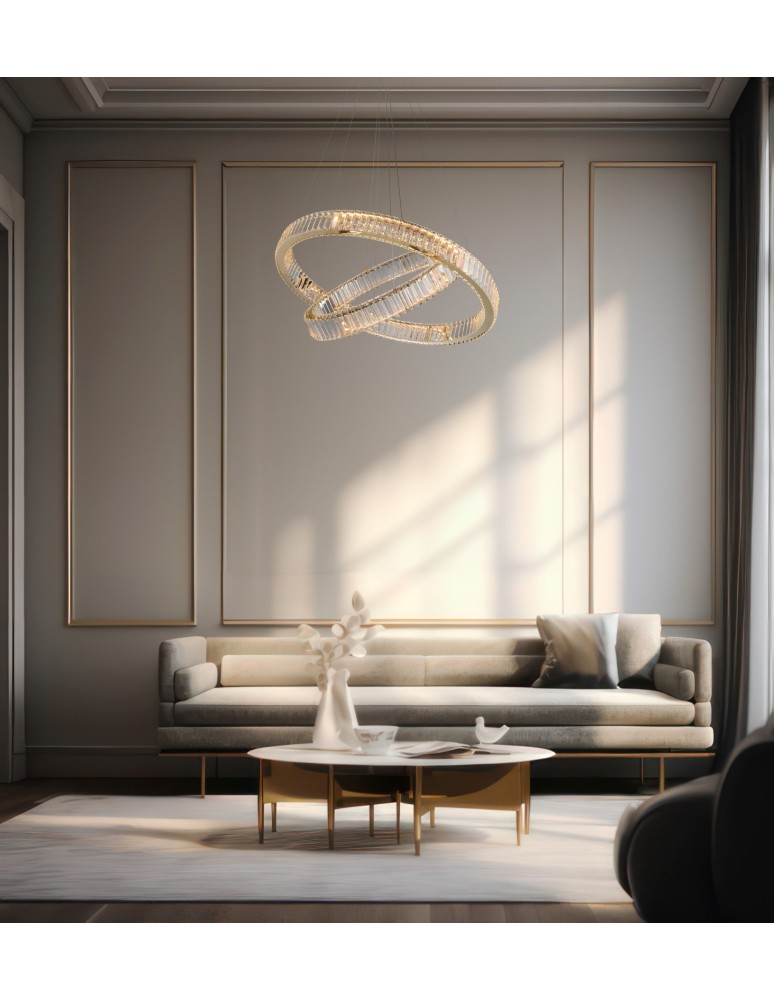 Azzardo SPARK Wisząca 60+80 DIMM GO Złoty Połysk/Transparentny 2xLED Opcja Ściemniania AZ5792