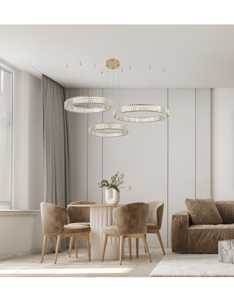 Glamour pendant lamps - Azzardo SPARK Pendant 40+60+80 DIMM GO Gold Gloss/Transparent 3xLED Dimmable Option AZ5794 - product kolory-swiatla.pl 2