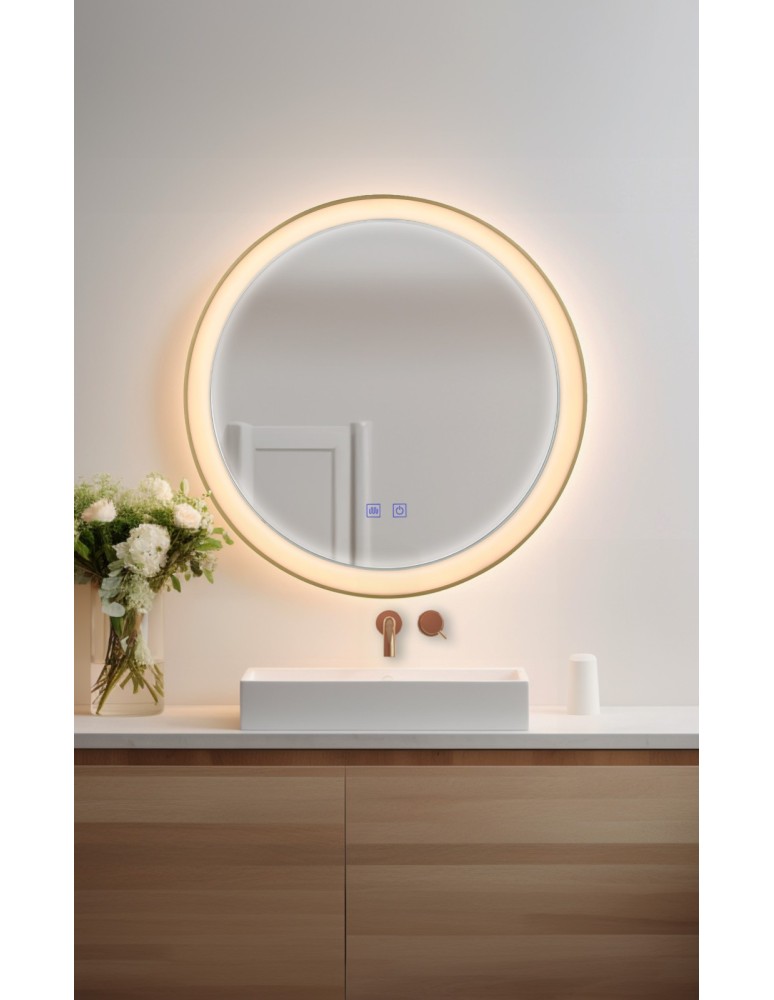 Azzardo SERGIO MIRROR 60 HEATED CCT SWITCH GO Złoty Szczotkowany/Biały Lustro Łazienkowe Podgrzewane Zmienna Barwa Św. AZ5820