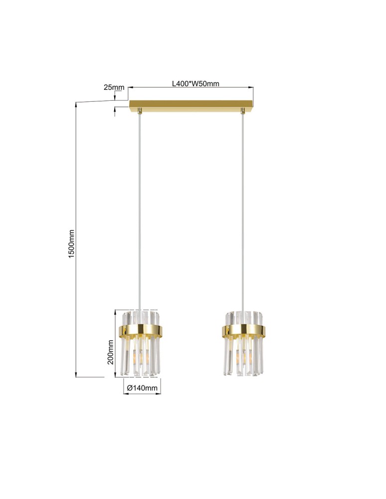 Light Prestige Lampa wisząca Vetro złota 2xE14 LP-2910/2L GD