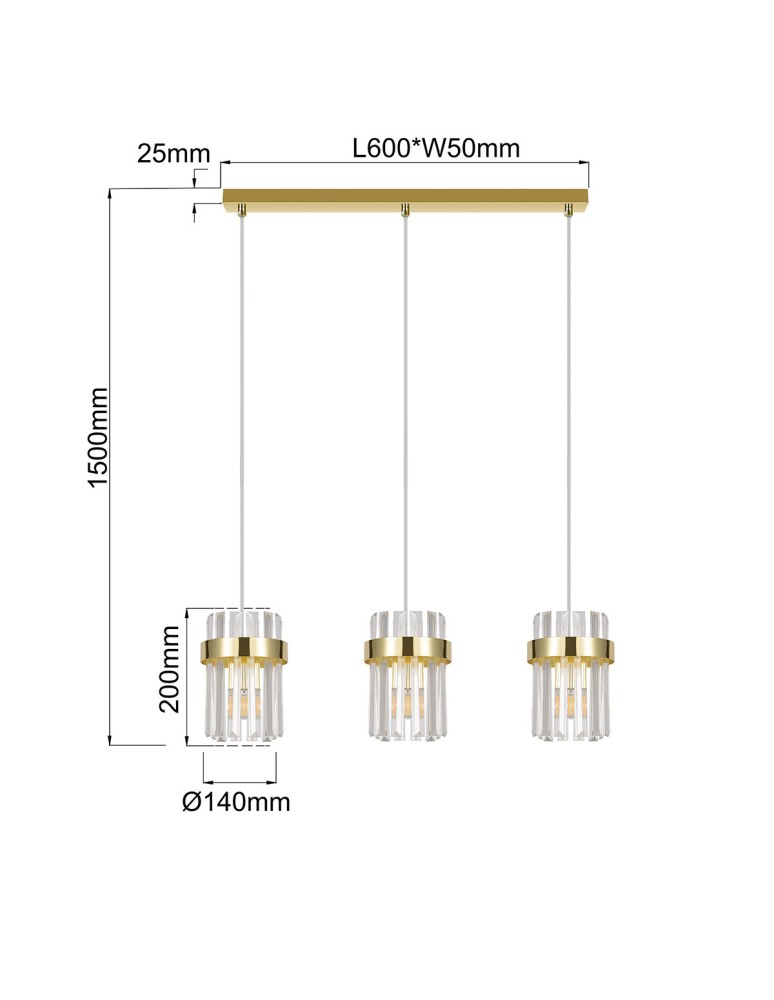 Light Prestige Lampa wisząca Vetro złota 3xE14 LP-2910/3L GD