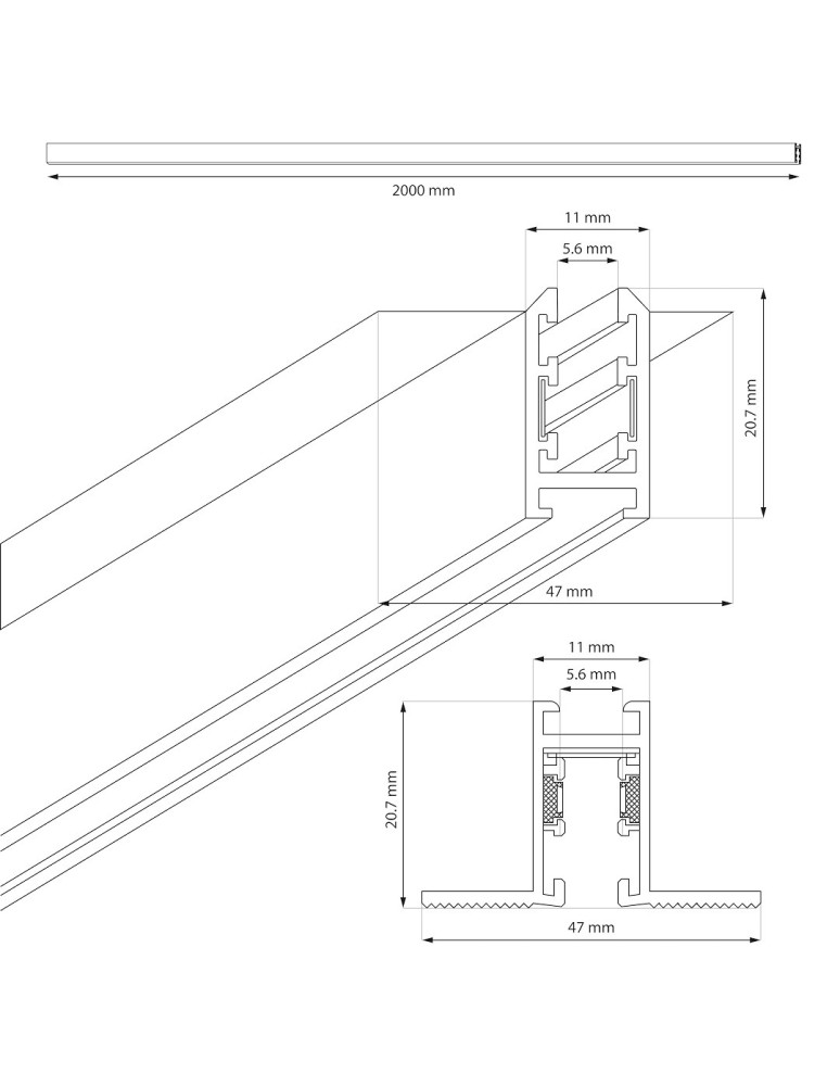 Milagro Szyna podtynk magnetic track 5mm 200cm ML2163