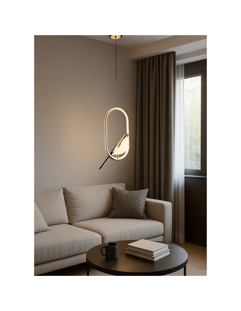 Product categories - Abigali Bird 18W oval pendant lamp with bird modern gold - product kolory-swiatla.pl 3