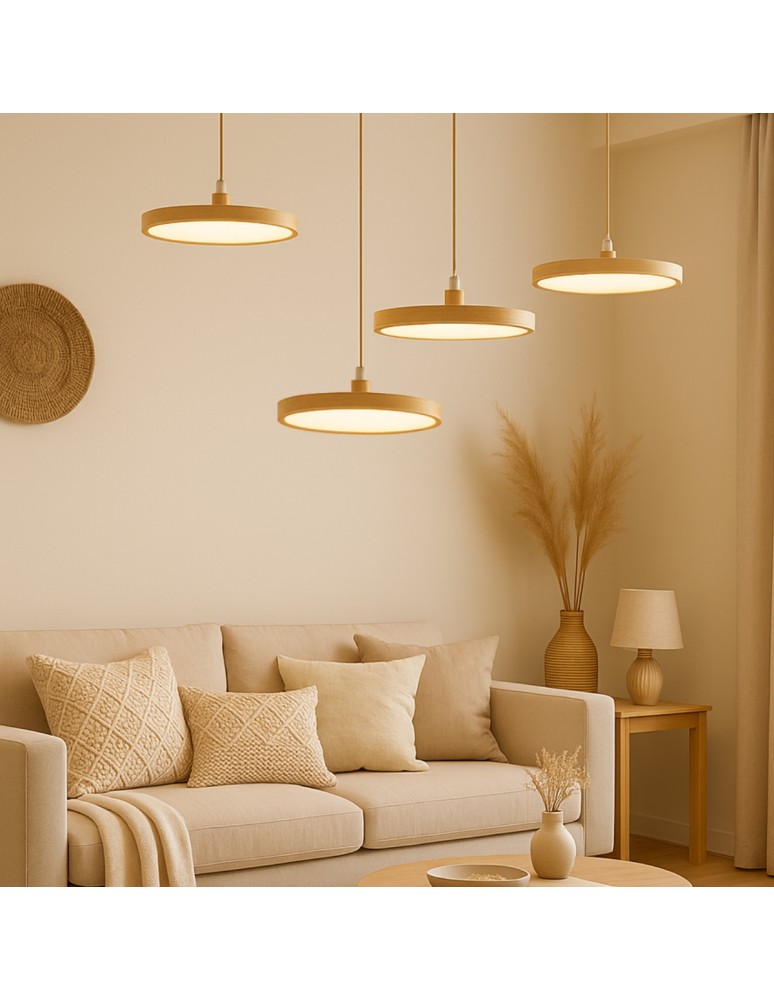 Abigali Lampa wisząca Woody 18W drewniana okrągła