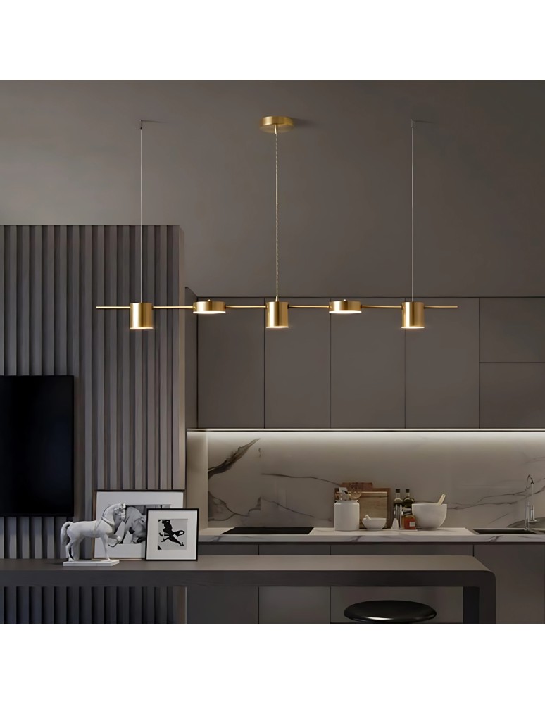 Pendant lamps over the island - Abigali Glichio 35W 120cm linear modern gold pendant lamp - product kolory-swiatla.pl 2