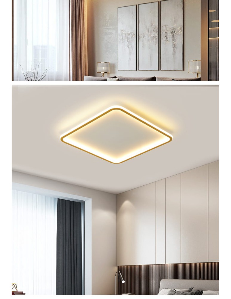 Abruzzo Plafon LED 40W Kwadratowy Złoty CCT 3000K/4000K/6000K 60x60cm Angelo ABR-PLK-40W-60CM-CCT