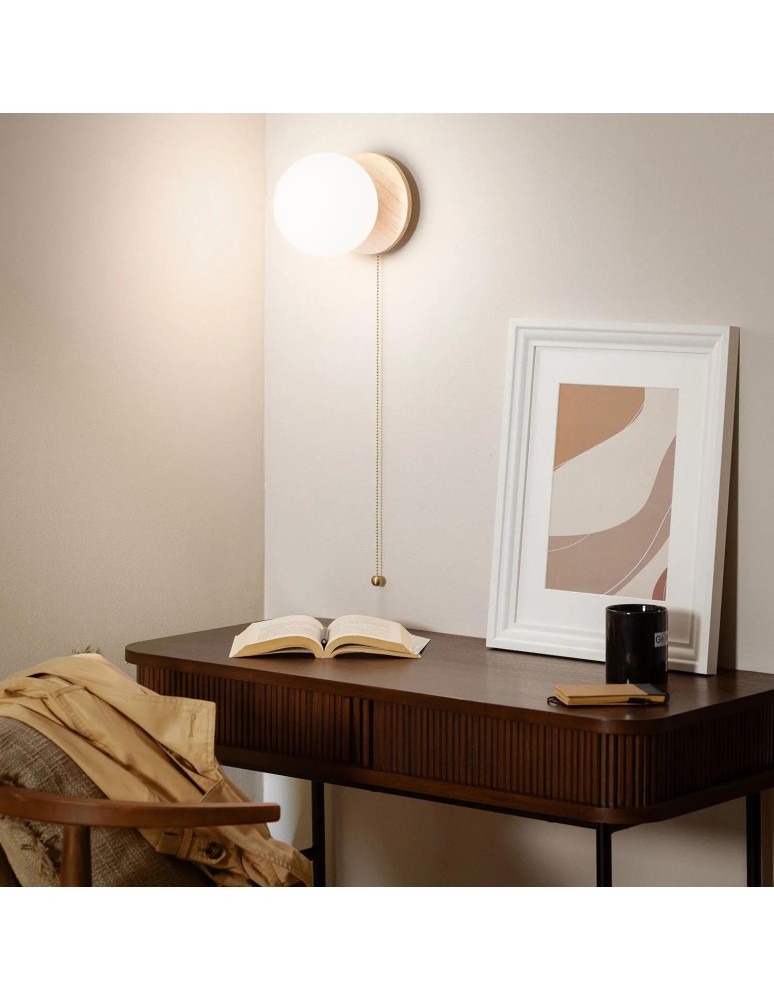 Wall lamps - Abruzzo Wall lamp Gold Milk Ball Wooden Tore E27 ABR-KT-E27 - product kolory-swiatla.pl 4