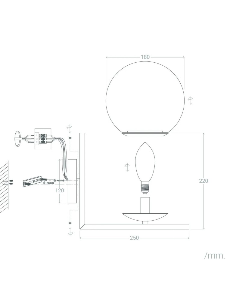Abruzzo Kinkiet Złoty Kula Mleczna Riccardo E14 ABR-KRR-E14