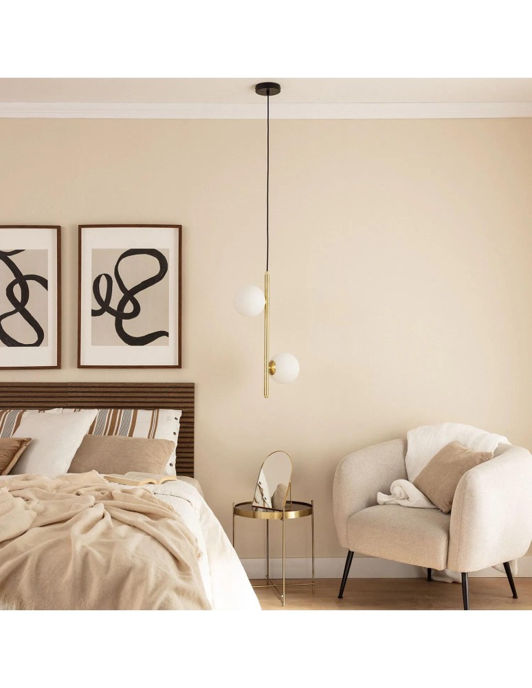 Abruzzo Lampa Wisząca Złota Kula Mleczna Bari 2xE27 ABR-LWB-E27