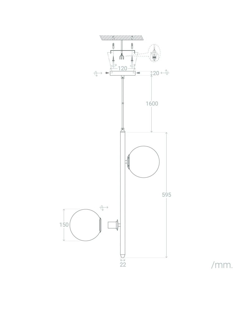 Pendant lamps - Abruzzo Bari Gold Milk Ball Pendant Lamp 2xE27 ABR-LWB-E27 - product kolory-swiatla.pl 8