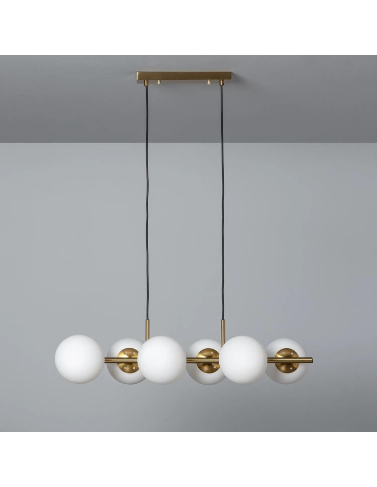 Abruzzo Lampa Wisząca Złota Kule Mleczne Pompei 6xE27 ABR-LWP-6E27