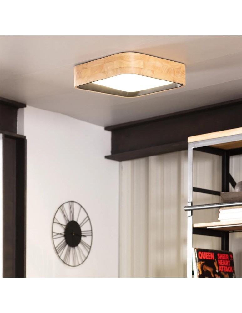 Abruzzo Plafon LED Mazza 16W Kwadratowy Naturalne Drewno 3 Barwy Świecenia CCT 37cm ABR-PLKDM-15W-CCT