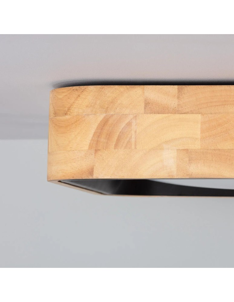 Abruzzo Plafon LED Mazza 16W Kwadratowy Naturalne Drewno 3 Barwy Świecenia CCT 37cm ABR-PLKDM-15W-CCT