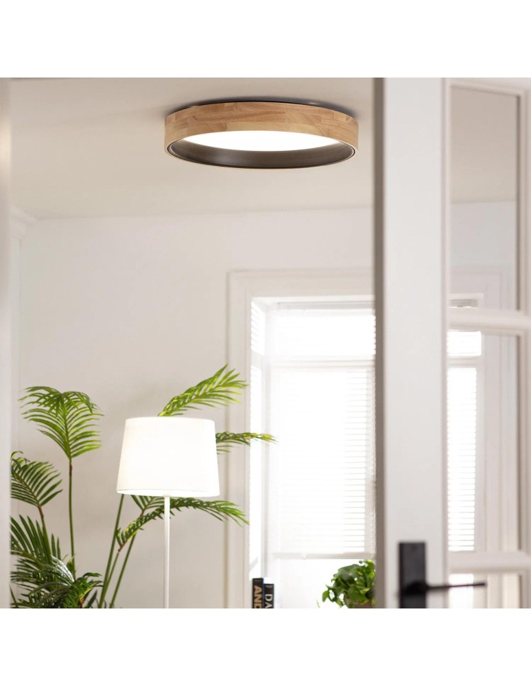 Abruzzo Plafon LED 21W Okrągły 48cm Naturalne Drewno 3 Barwy Świecenia CCT Vero Black ABR-PLODV-C-20W-CCT