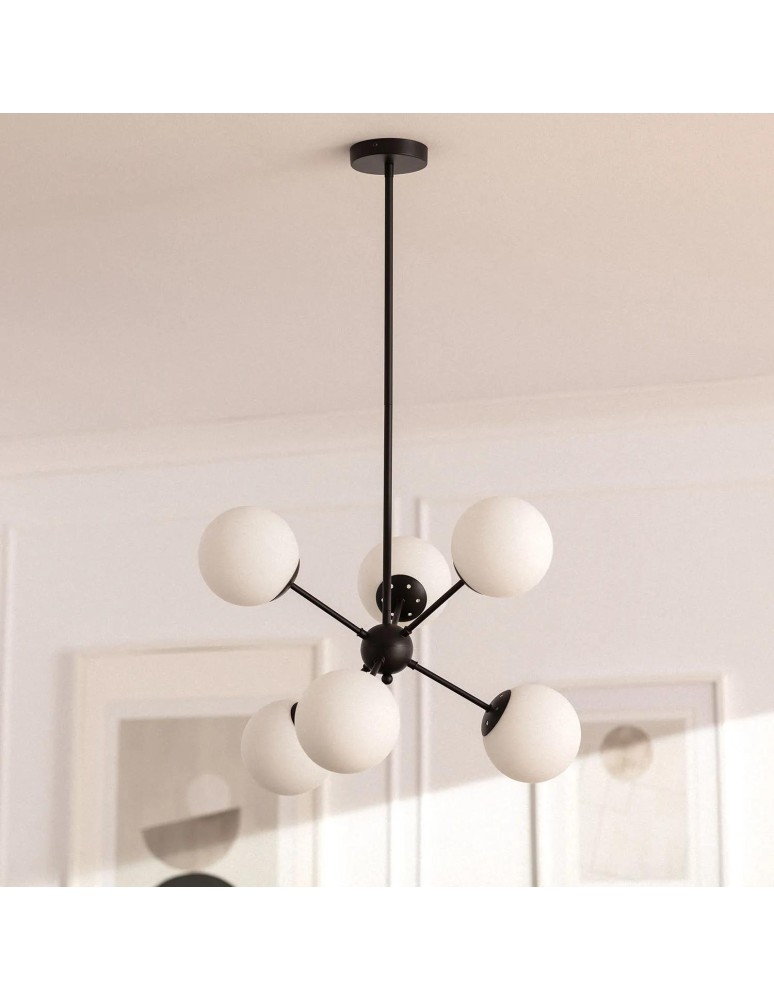 Abruzzo Lampa Wisząca Czarna szklane kule 60cm Grappa 6xE27 ABR-LWGG-6XE27