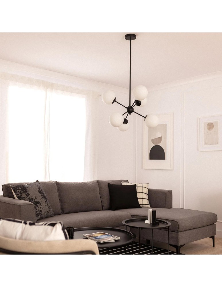 Abruzzo Lampa Wisząca Czarna szklane kule 60cm Grappa 6xE27 ABR-LWGG-6XE27