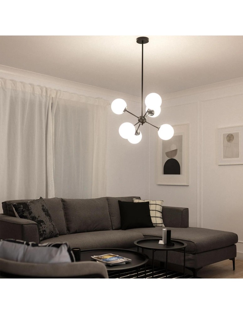 Abruzzo Lampa Wisząca Czarna szklane kule 60cm Grappa 6xE27 ABR-LWGG-6XE27