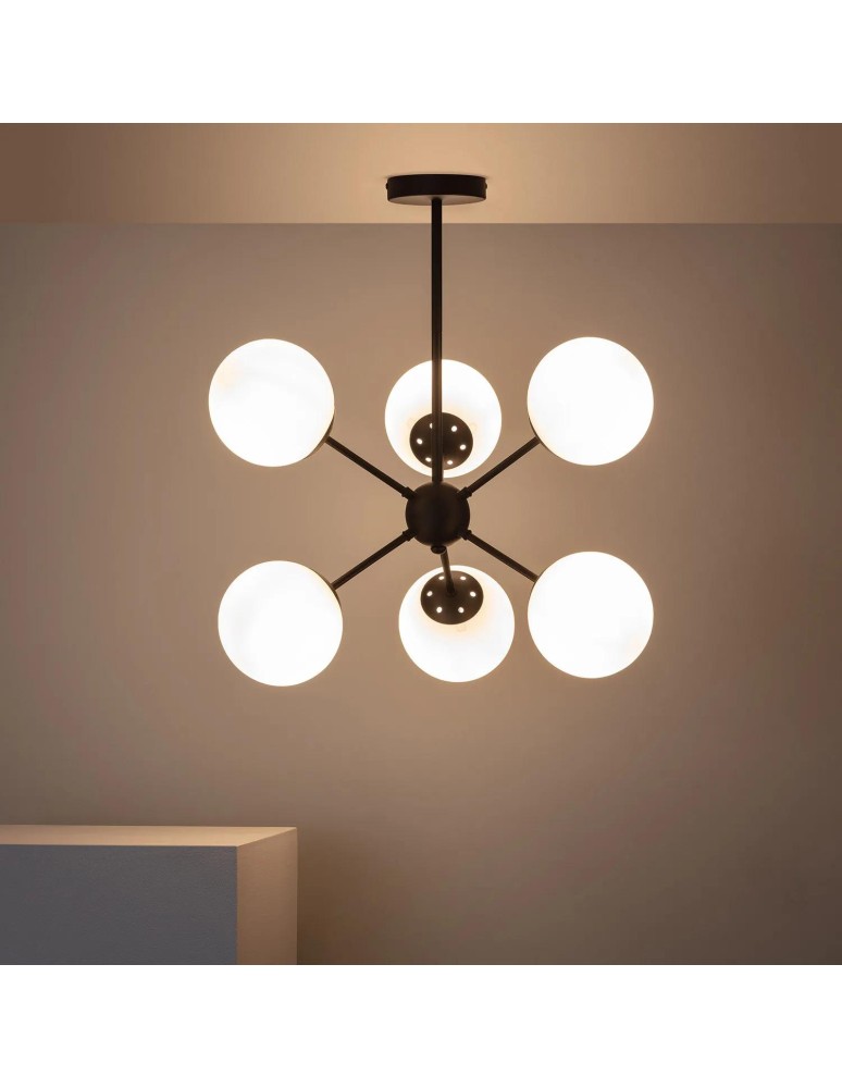 Abruzzo Lampa Wisząca Czarna szklane kule 60cm Grappa 6xE27 ABR-LWGG-6XE27