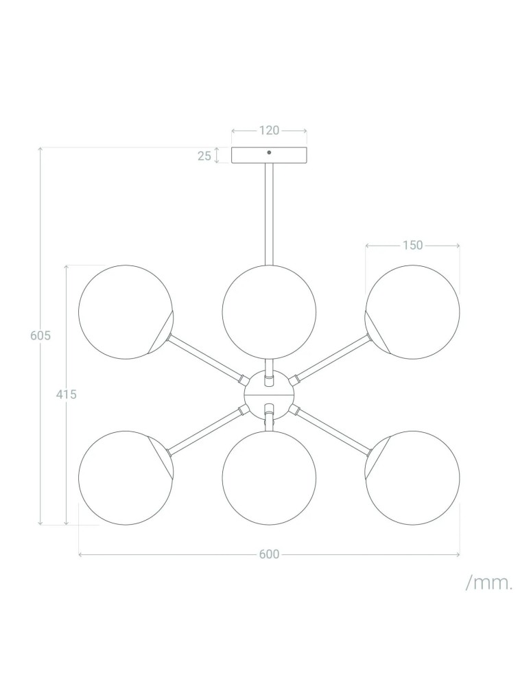 Abruzzo Lampa Wisząca Czarna szklane kule 60cm Grappa 6xE27 ABR-LWGG-6XE27