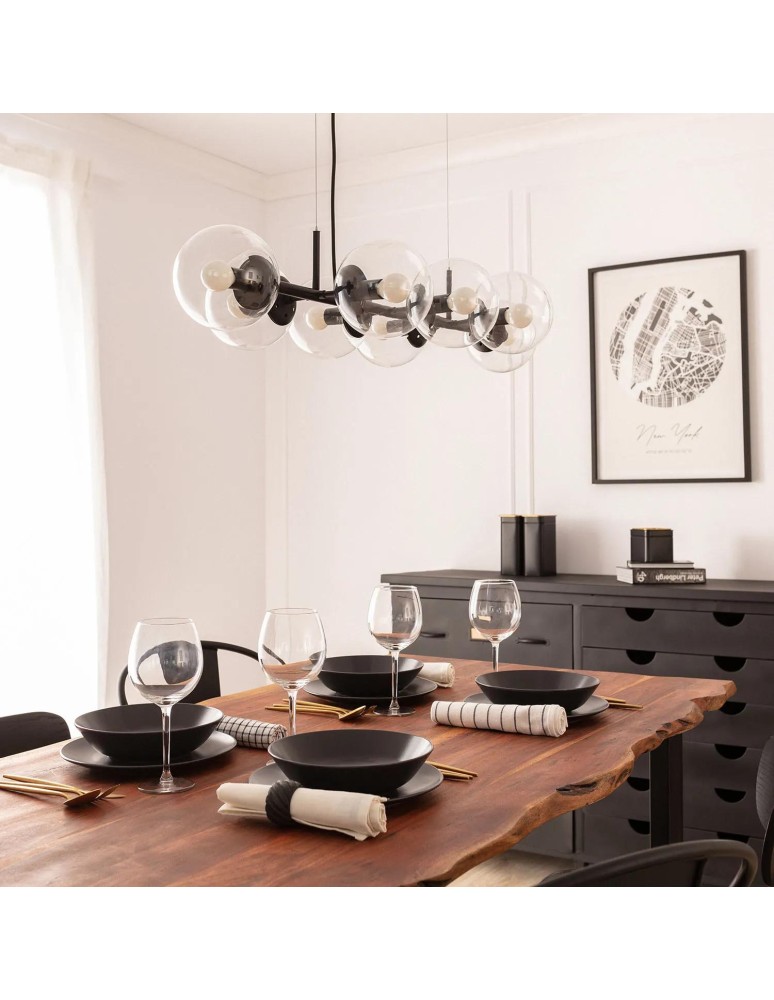 Abruzzo Lampa Wisząca czarna szklane kule 100cm Porto 8xE27 ABR-LWP-8XE14