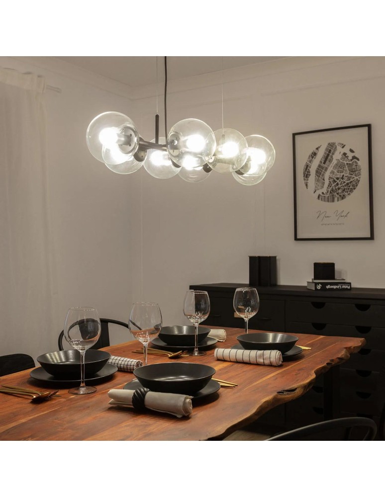 Abruzzo Lampa Wisząca czarna szklane kule 100cm Porto 8xE27 ABR-LWP-8XE14