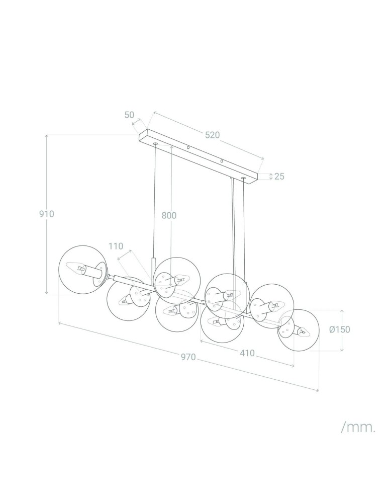 Pendant lamps - Abruzzo Pendant Lamp black glass spheres 100cm Porto 8xE27 ABR-LWP-8XE14 - product kolory-swiatla.pl 10