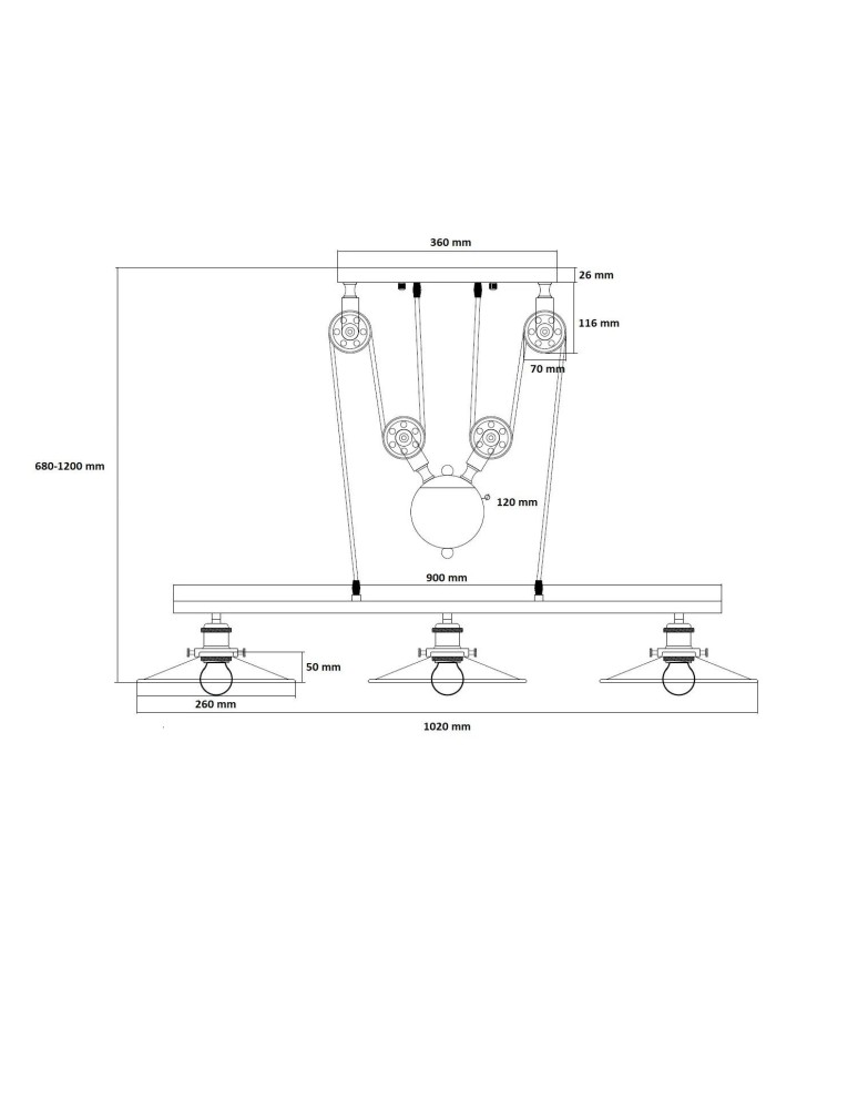 Abruzzo Lampa Wisząca Retro Czarna 90cm Monte 3xE27 ABR-LWR-3XE27
